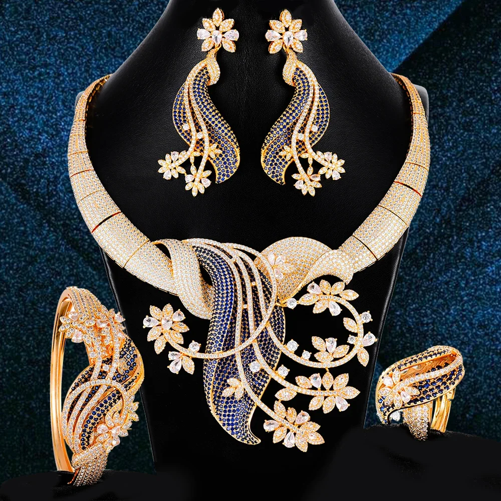 Soramoore الفاخرة الزفاف الزفاف 4 قطعة قلادة رائع الإسورة أقراط خاتم مجموعة زهرة شرابة مجوهرات عالية الجودة هدية #3