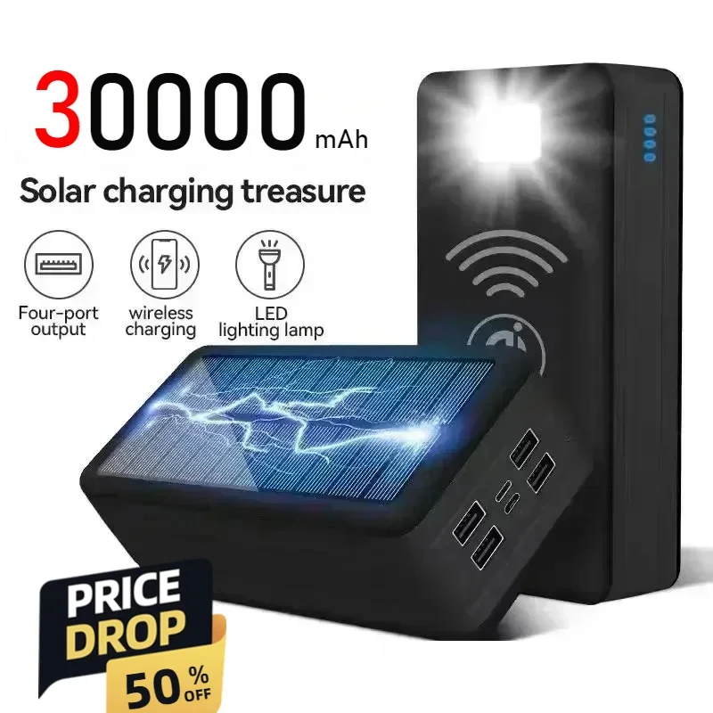 

30000mAh Solar Power Bank 15W Super Fast Charging Mobile Outdoor External Battery Supports Wireless Fast Charging