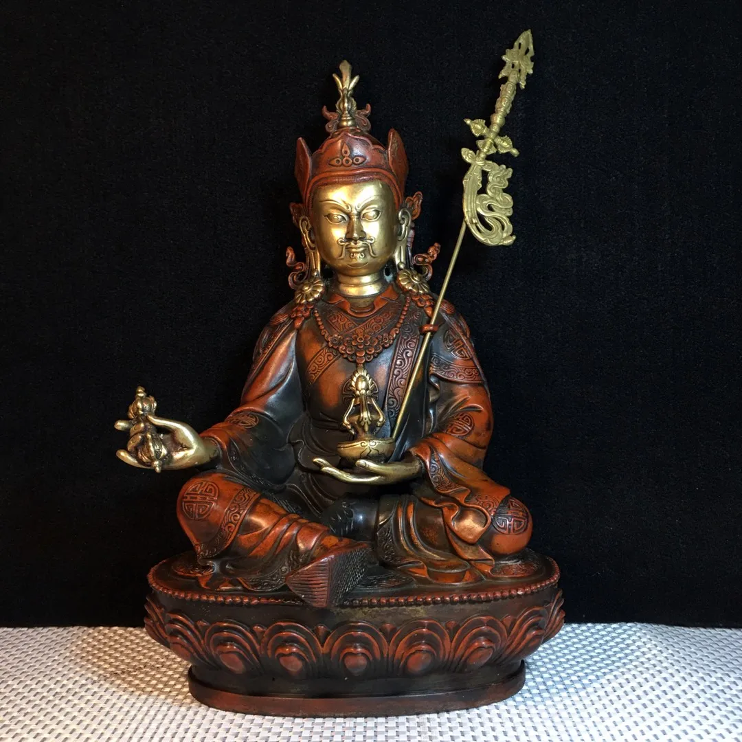 Master of Pure Copper Gilded Golden Padmasambhava Guru Rinpoche 32CM high 19 cm13 cm wide, Weight 3368 g