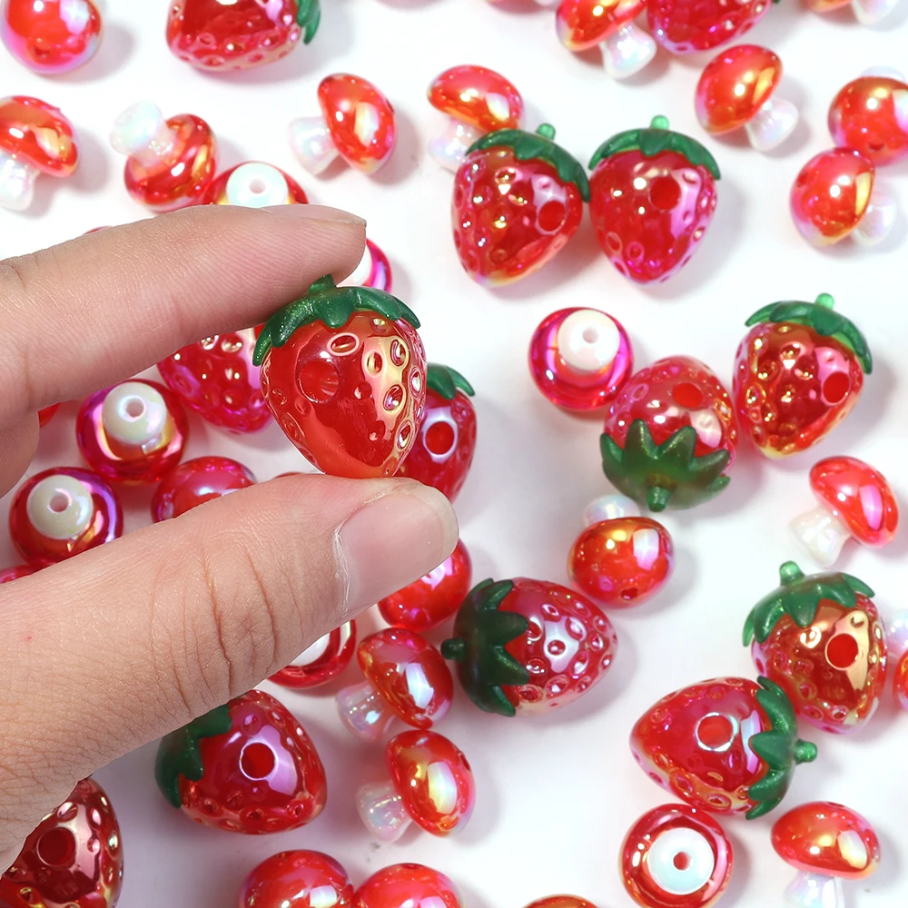 5-10 stücke Erdbeere Acryl Perlen Süße Pilz Lose Perlen Für DIY Schmuck Machen Armbänder Halskette Ohrringe Schlüsselbund Liefert