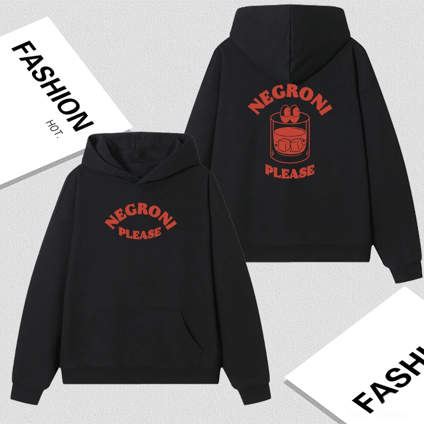 

Negroni Please Cartoon Meme Sweatshirts Funny Cocktail Drink Cute Graphic Double Sided Print Hoodies Men Women Fleece Pullovers
