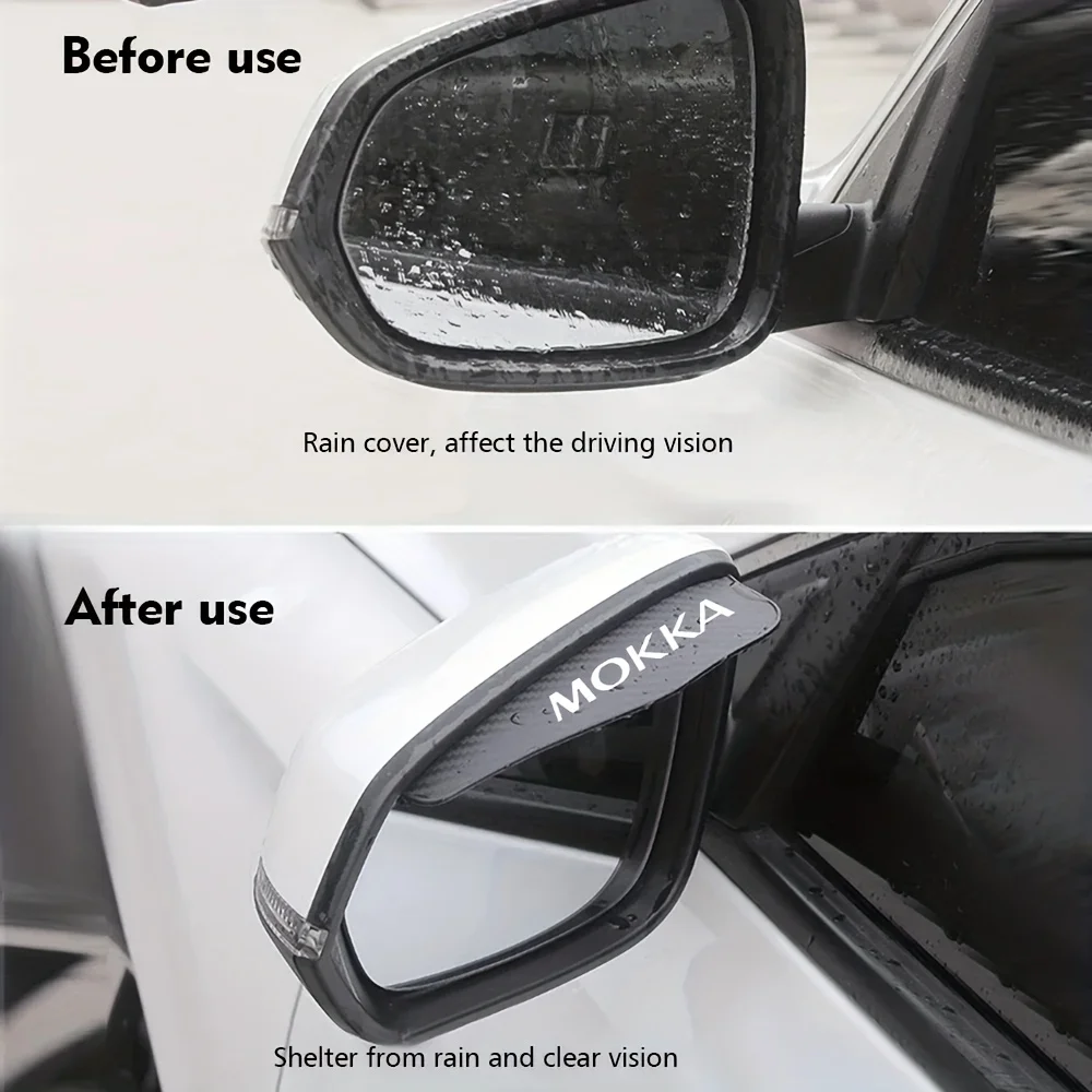 2 pçs espelho retrovisor do carro chuva sobrancelha viseira de fibra carbono retrovisor do carro lado neve sol viseira capa chuva para opel mokka