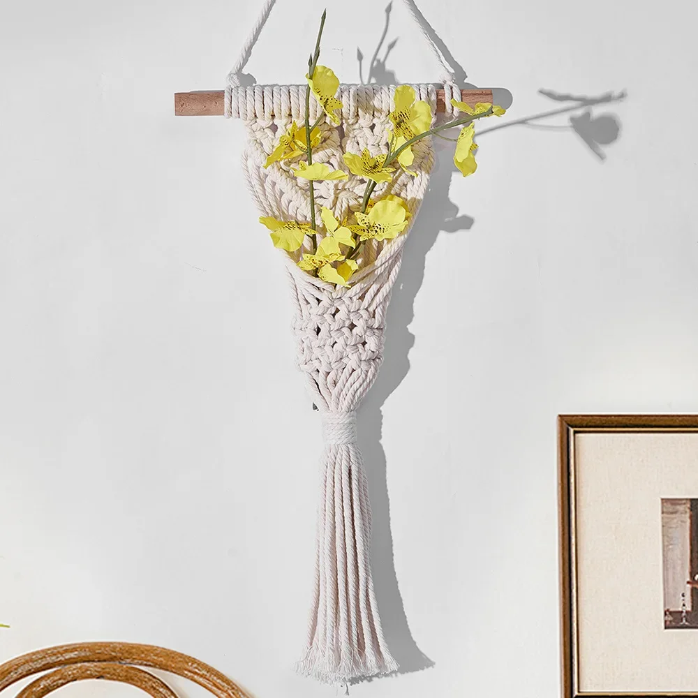 حقيبة شبكية لتزيين الزهور الجافة منسوجة يدويًا من Nordic Ins، شماعة جدارية لغرفة B&B، مفروشات منسوجة #4