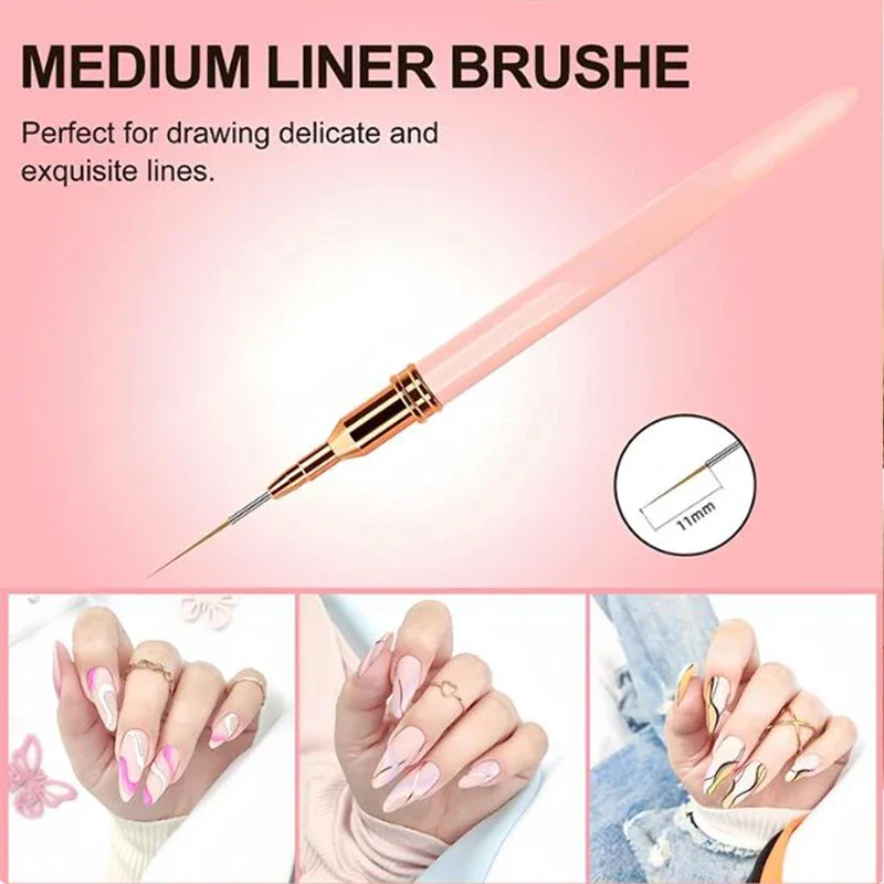 Conjunto de pincéis para arte em unhas, 5 unidades, linhas alongadas, desenho, pintura em gel uv, caneta de design de unhas, ferramenta profissional de manicure