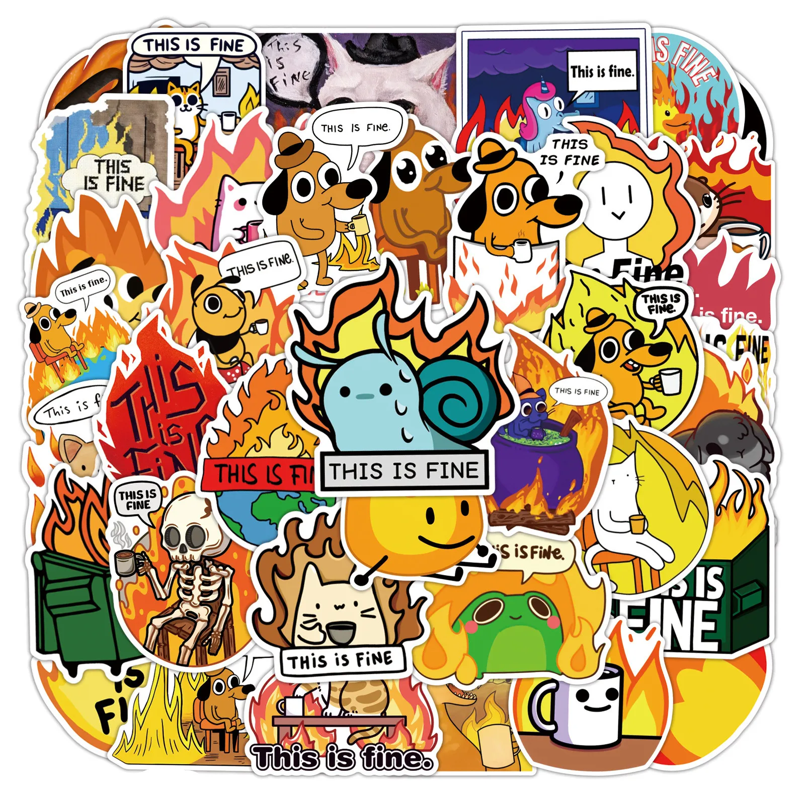 50Pcs Funny This Is Fine Stickers This Is Fine MeMe DIY Sticker Scrapbooking Phone Luggage Skateboard Waterproof Decals