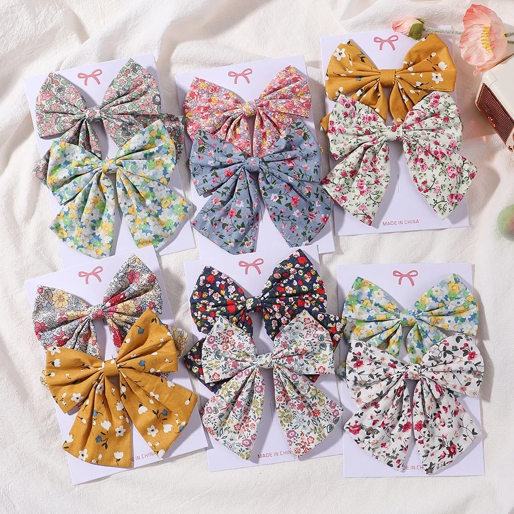 2Pcs/Set Embroidery Bows Hair Clips Solid Hairpins for Girls Handmade Ribbon Barrettes Kids Butterfly Hair Pin Korean Headwear