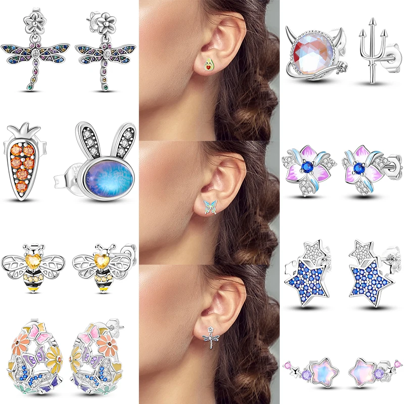 

Gold Woman Hoop Earrings Series 925 Sterling Silver CZ Zircon Sparkling Pave Hoop Ear Studs for Women Gift Lover Fashion Jewelry