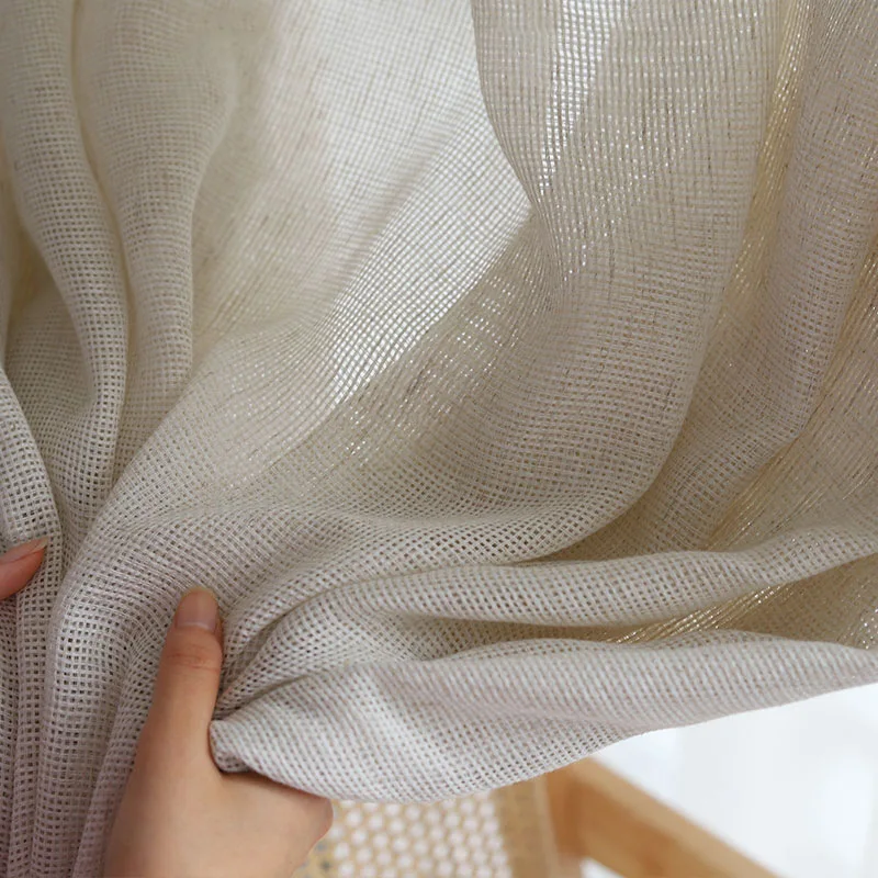 Japanse Vintage Beige Linnen Dikke Tule Woonkamer Deur Vlas Keuken Vitrages voor Slaapkamer Voile Raam S Plooien Gordijnen - afbeelding 1