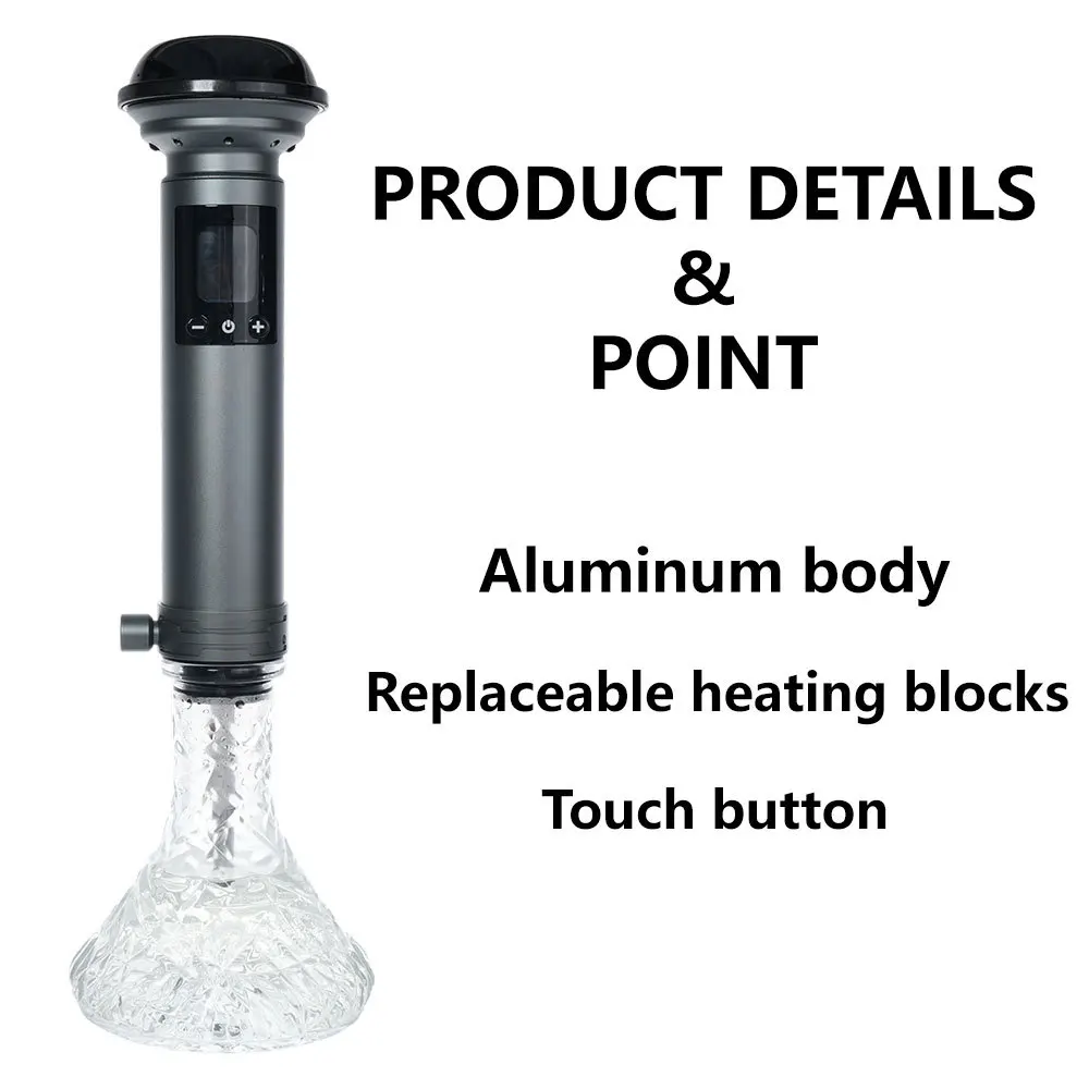 New Aluminum LED Electric Hookah with Touch Screen, Rechargeable 20000mAh Heated Shisha Full Kit for Portable Water Pipe Smoking