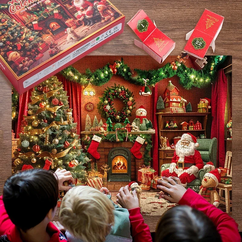 Calendario dell'Avvento 2026 Scatola cieca da 24 giorni Puzzle natalizi Camino festoso Puzzle Festa di Natale Regali di Capodanno per bambini Adulti