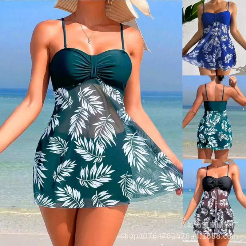 

Woman Swimsuits 2024 Trend Swimwear Women's Mini Dress with Beach Shorts Bathing Suit Women Sarong Beachwear Vacation Summer