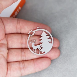 3pcs Christmas Deer Tree Charms Stainless Steel Pendant DIY Craft Vintage Earrings Necklace Jewelry Making Findings Accessories