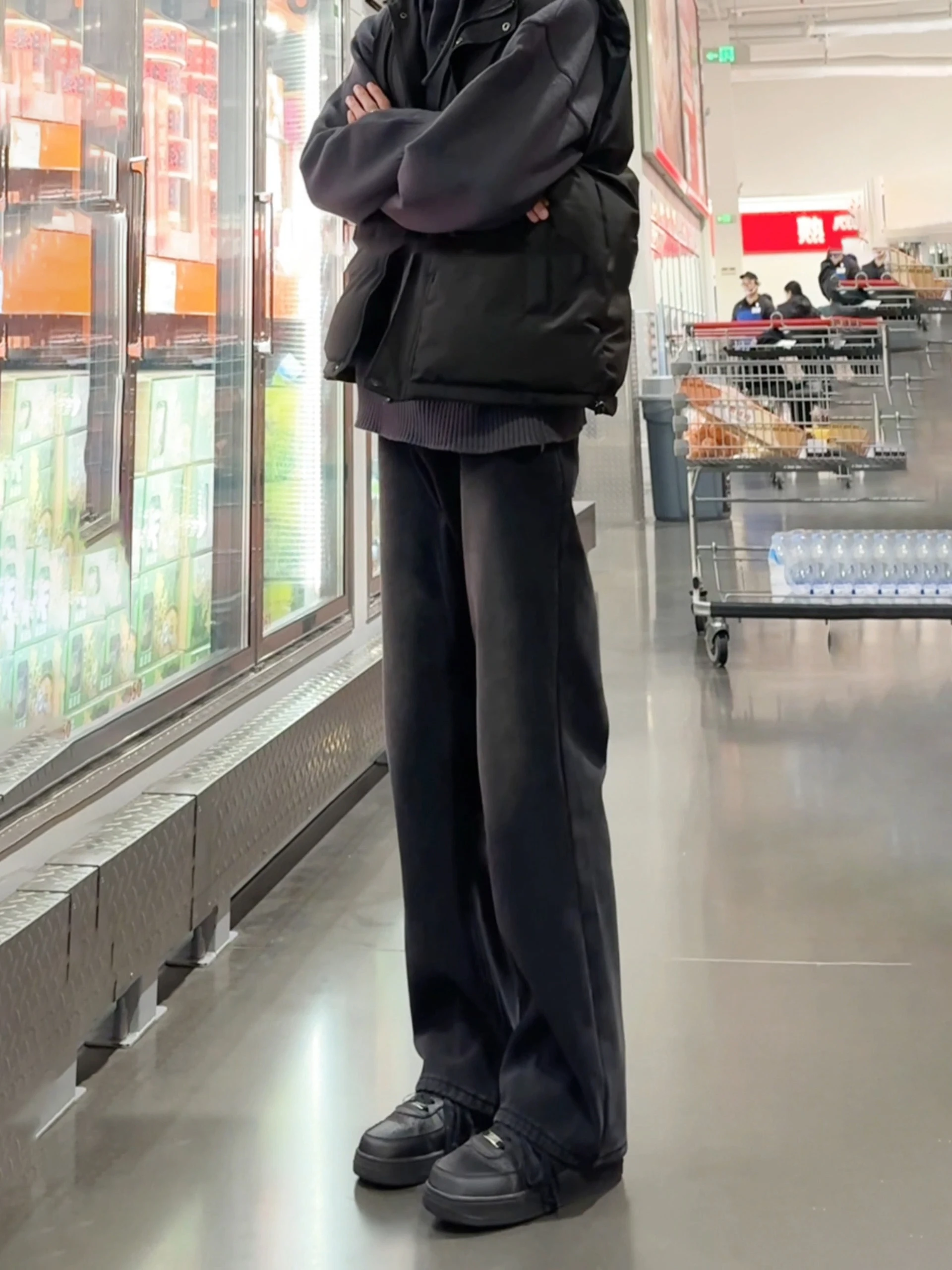 

Мужские джинсы aduated Wa в стиле High Street Vibe, удлиненные, больших размеров, повседневные, расклешенные, черные, прямого кроя, свободного силуэта