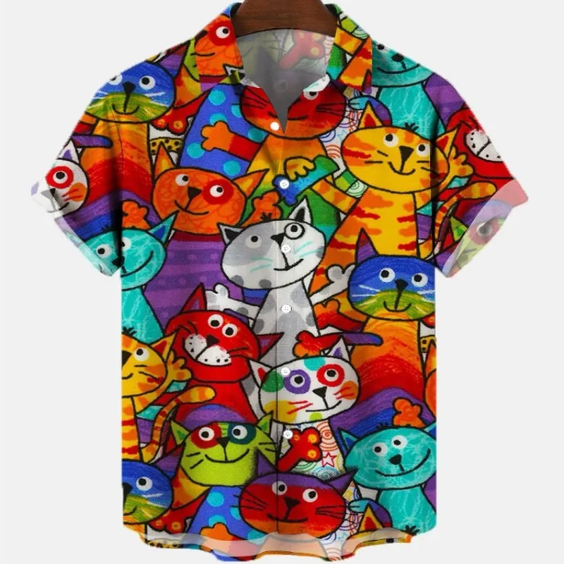 Cartoon Hawaiian Shirt For Men's Animals Summer Short Sleeve Heren Street Luxury Flamengo 3D Print Hot Vintage Fitness Clothing