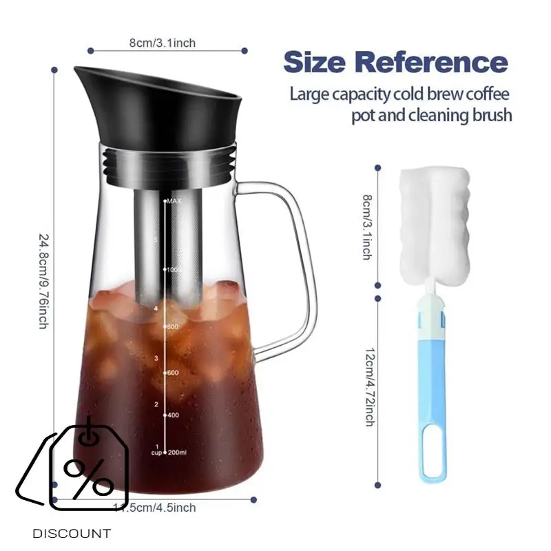 ABBN-Eiskaffeemaschine, Kaltbrüh-Teekrug, langlebiges Glas und luftdichter Deckel, Kaffeekanne, 1,2 l