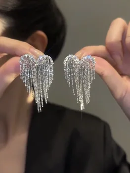 New Fashion Unique Design Elegant Exquisite Light Luxury Zircon Love Tassel Earrings Women Jewelry Wedding Party High-end Gift