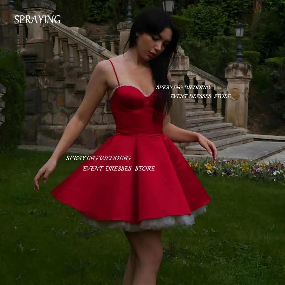 

SPRAYING Red Satin Prom Gown Sexy Sweetheart Strap Mini Event Party Dress A line Short Above Knee Cocktail Dress Customized 2025