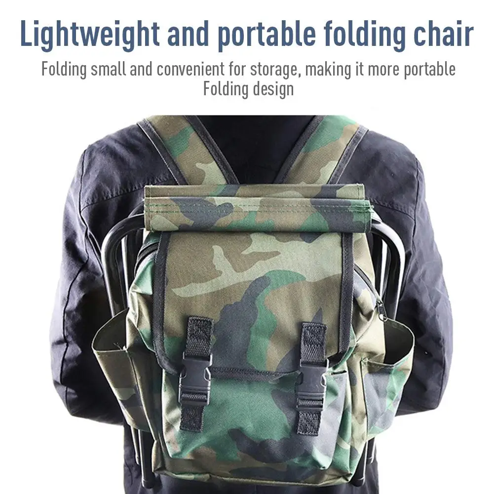 Folding Fishing Chair Bag Fishing Backpack Chairs Stool 100kg Max Convenient Wear-resistantv for Outdoor Hunting Climbing Equipm