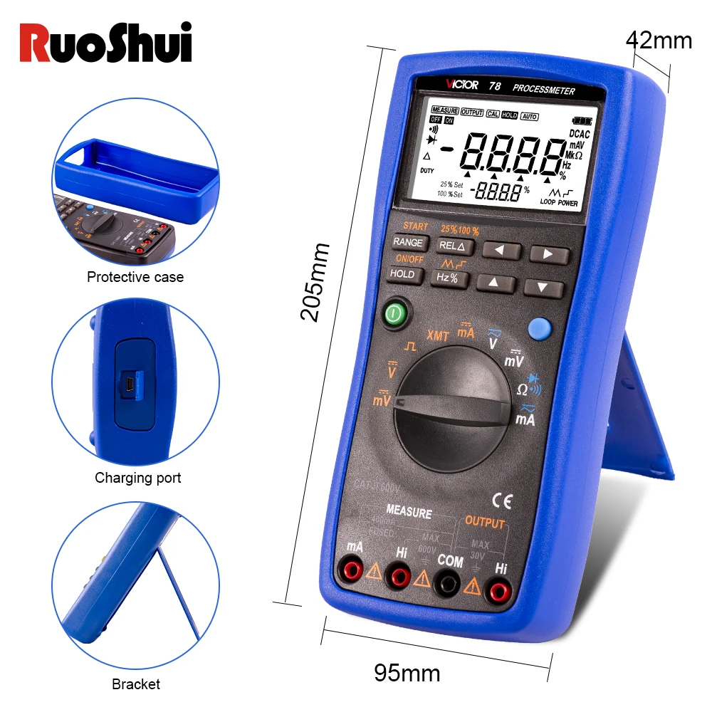 Victor 79 Process Multimeter Calibrator Voltimetro Large LCD Auto Range RTD Thermocouple Meter Simulate Signal Source USB Tester