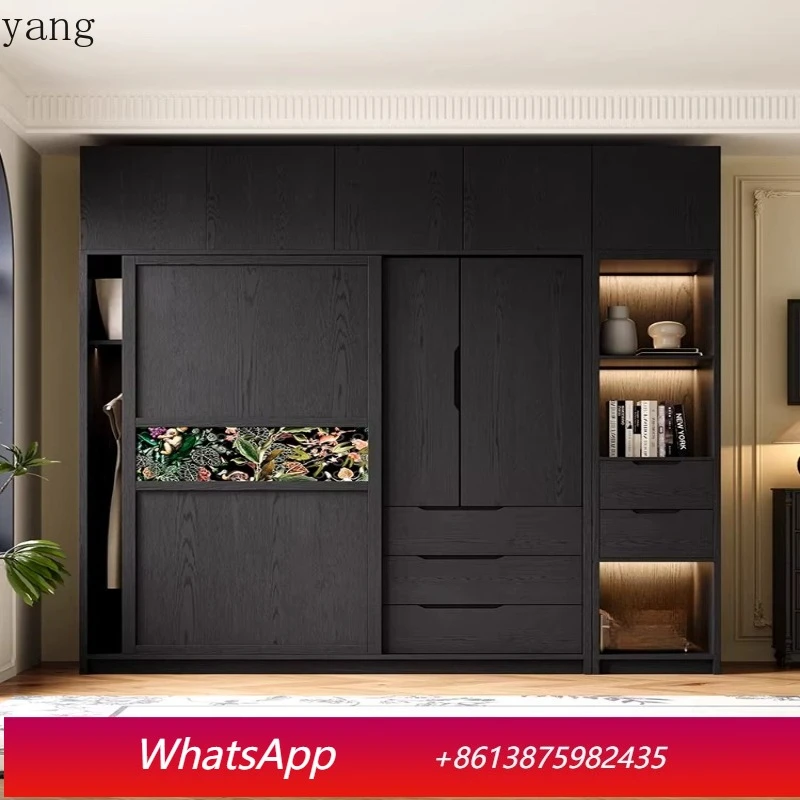 

LH solid wood sliding door wardrobe retro style bedroom home storage cabinet finished wardrobe
