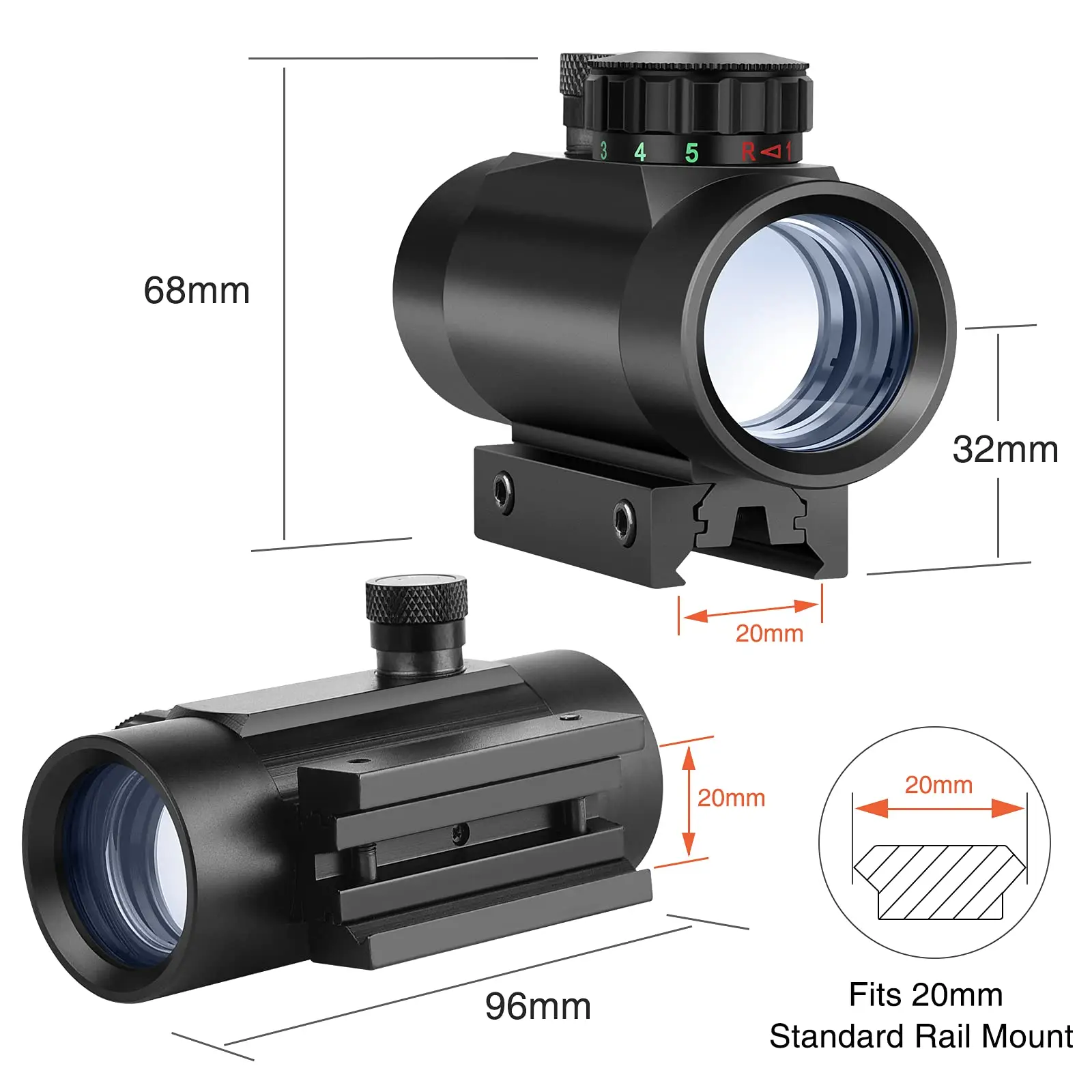 Luneta taktyczna luneta CVLIFE czerwony przełącznik zielona kropka celownik z osłona obiektywu 20mm/11mm Weaver Picatinny Rail Mount Gun