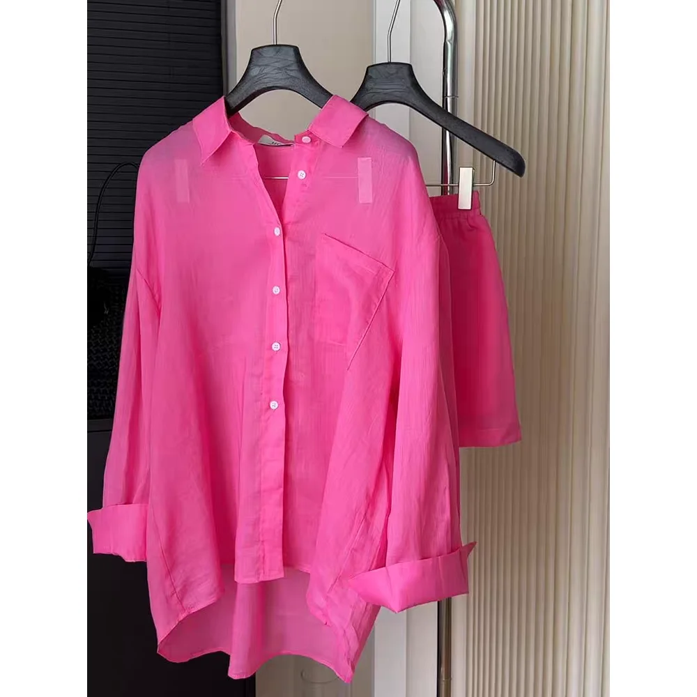 

Chao Recommended High End Linen Pink Shirt Women's Loose Fit Slimming Top New 2026 Style Versatile Classic Button down