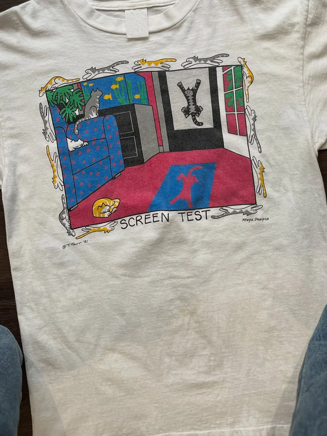 Vintage Fun  Room Scene Print Short Sleeve Retro Cartoon Summer Half Sleeve T-Shirt by Wang Youbing Studio Skin-friendly B...