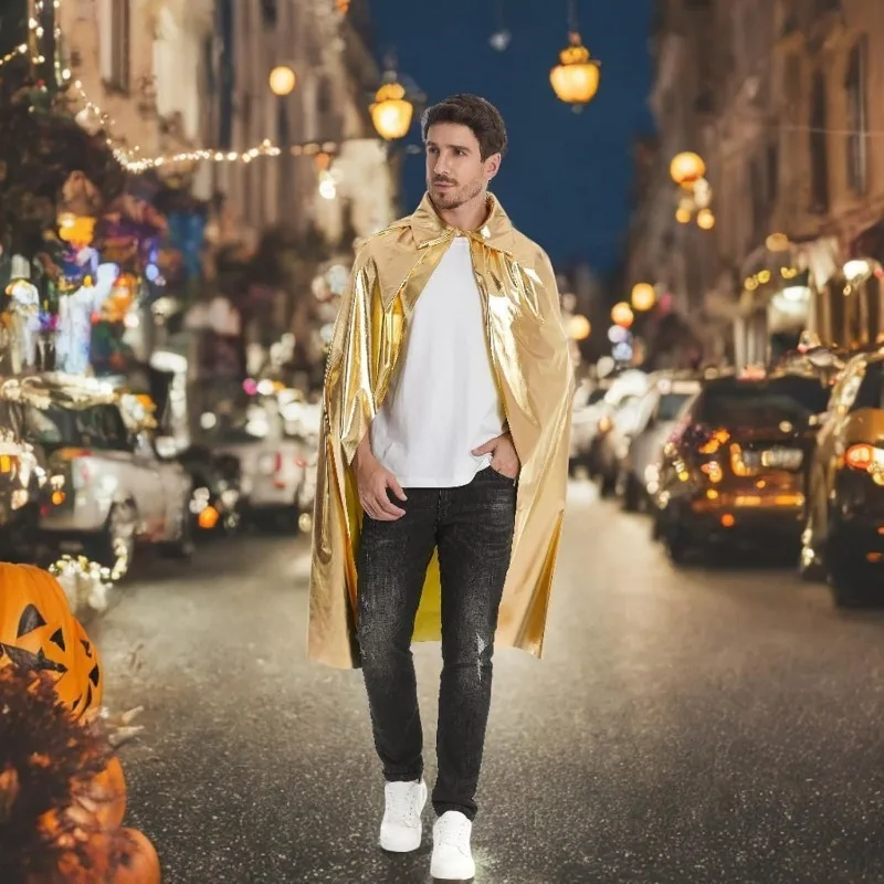 Capa ex para Cosplay, Disfraz, Abrigo Largo con Cuello Alto y Cinturón, Capa Brillante de Longitud Media para loween*