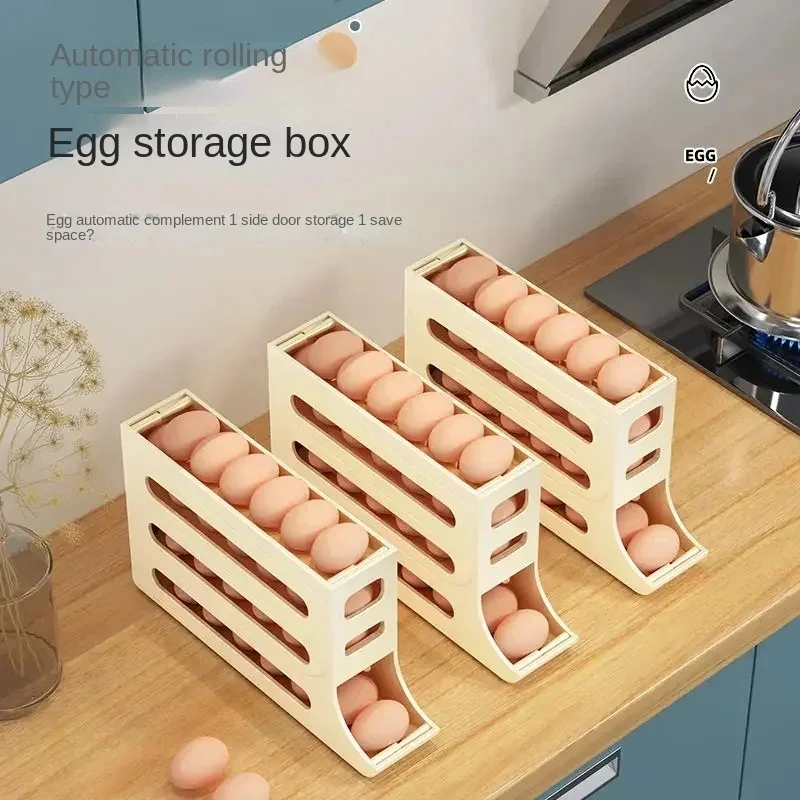 Multi-Layer Eggs Storage Box Refrigerator Side Door Storage Box Rolling Egg Holder Tray Automatic Rolling Egg Kitchen Organizers