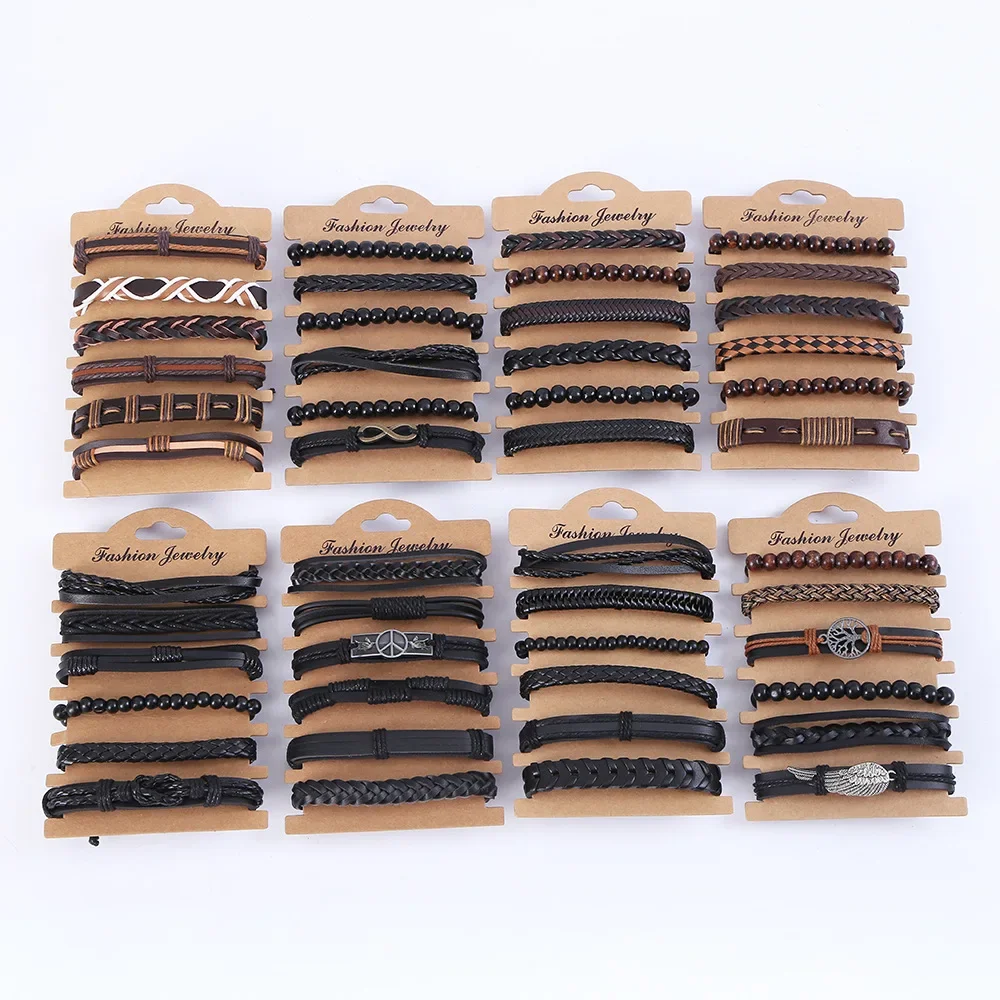 6PCS Men’s Vintage Multi-Layer Leather Bracelet Set | Handmade Braided Wrap Trendy Masculine Jewelry Accessories