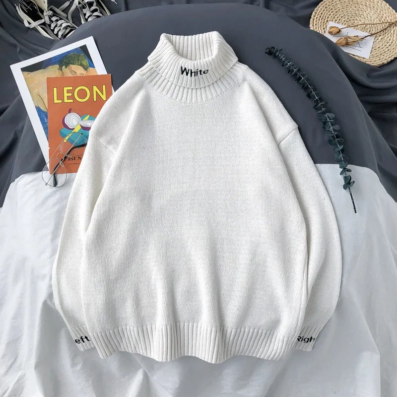 

Spring Autumn New Hong Kong Style Solid Color Sweater Men's Korean Version Loose Turtleneck Knitted Sweater Couple Jacket Top