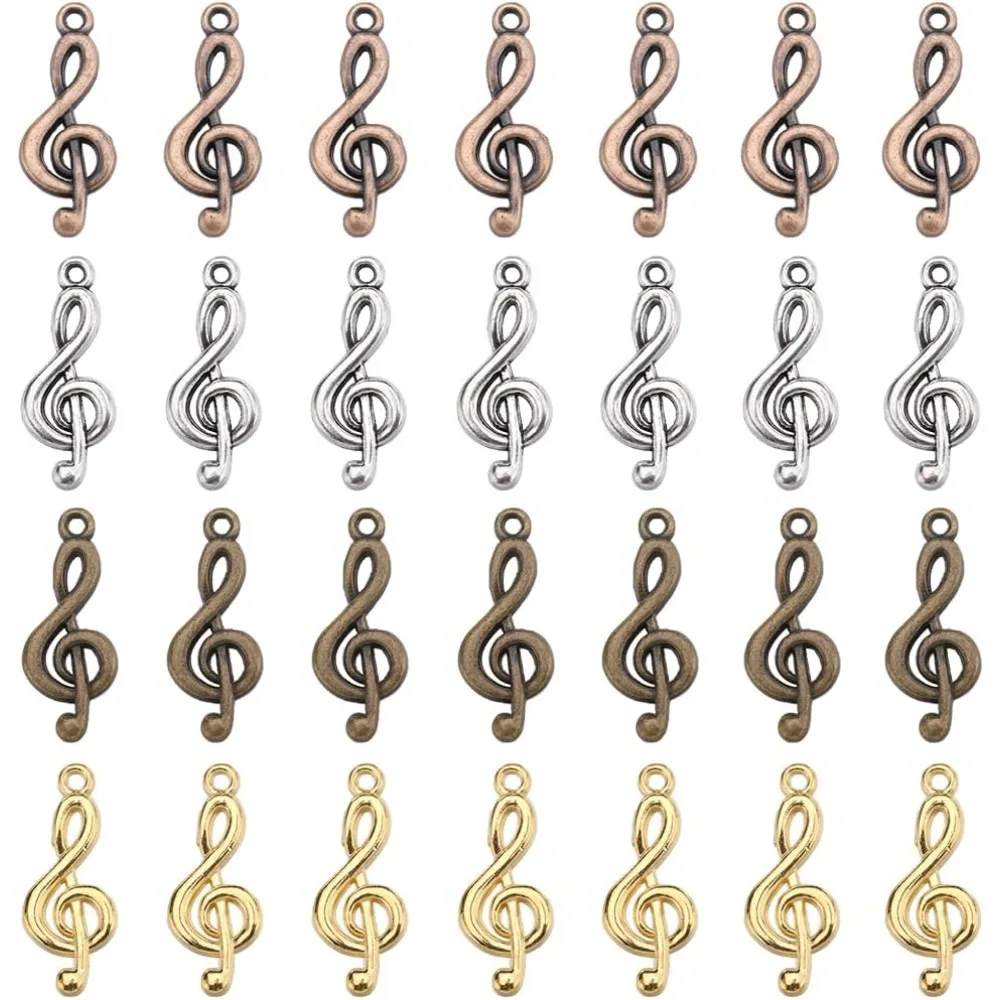 

1 коробка, 80 шт., подвески для музыкальных нот, объемные подвески для музыкальных нот, мини-стиль, серебряные бронзовые подвески, золотой музыкальный символ, комплект для изготовления нот