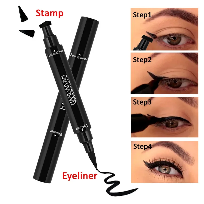 

New Double Side Stamp Eyeliner Waterproof Quick Drying Easy To Apply Face Stamp Makeup Fashion 2-in-1 Liquid Black Eyeliner 3.5g