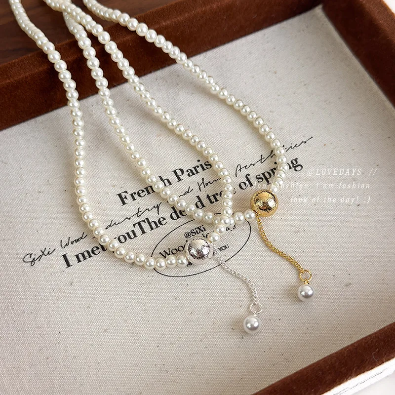 

Premium Pearl Necklace Tassel Brushed Ball French Classic Fashionable Versatile Beaded Collarbone Choker Short Elegant Daily