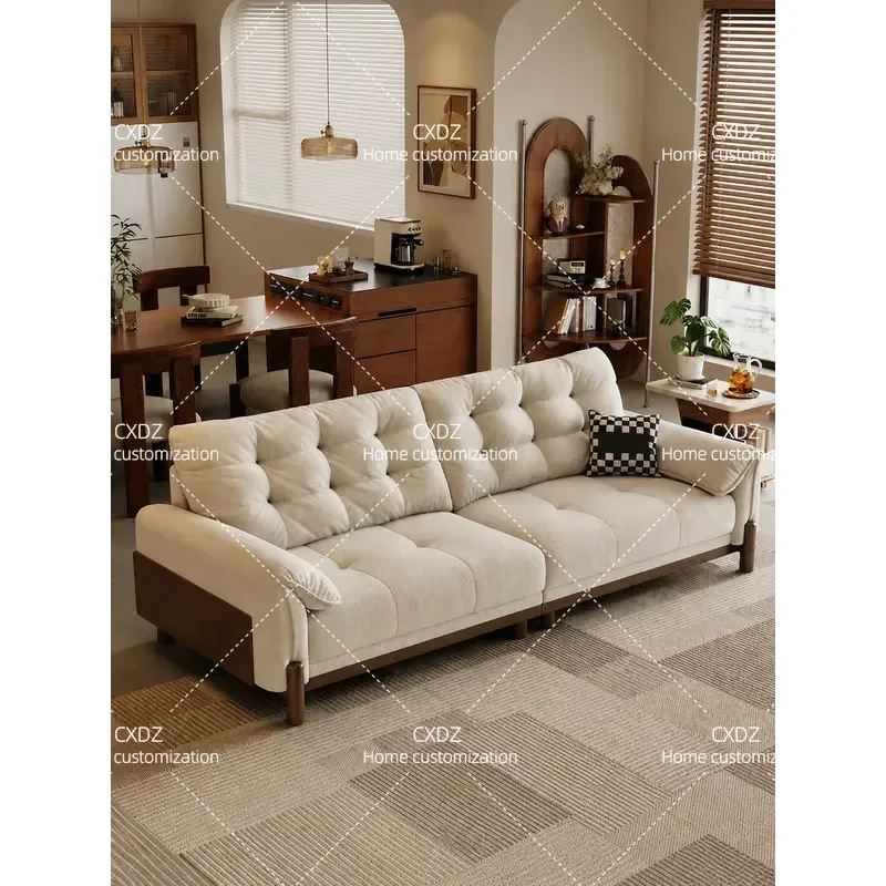Antique Solid Wood Cloud Fabric Sofa Simple Living Room Furniture for Small Apartment 2026 New Design