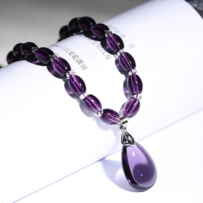 Vintage Fashion Natural Amethyst Stone Jewelry Set for Women Purple Stone Earring Necklace Set Party Jewelry Anniversary Gift