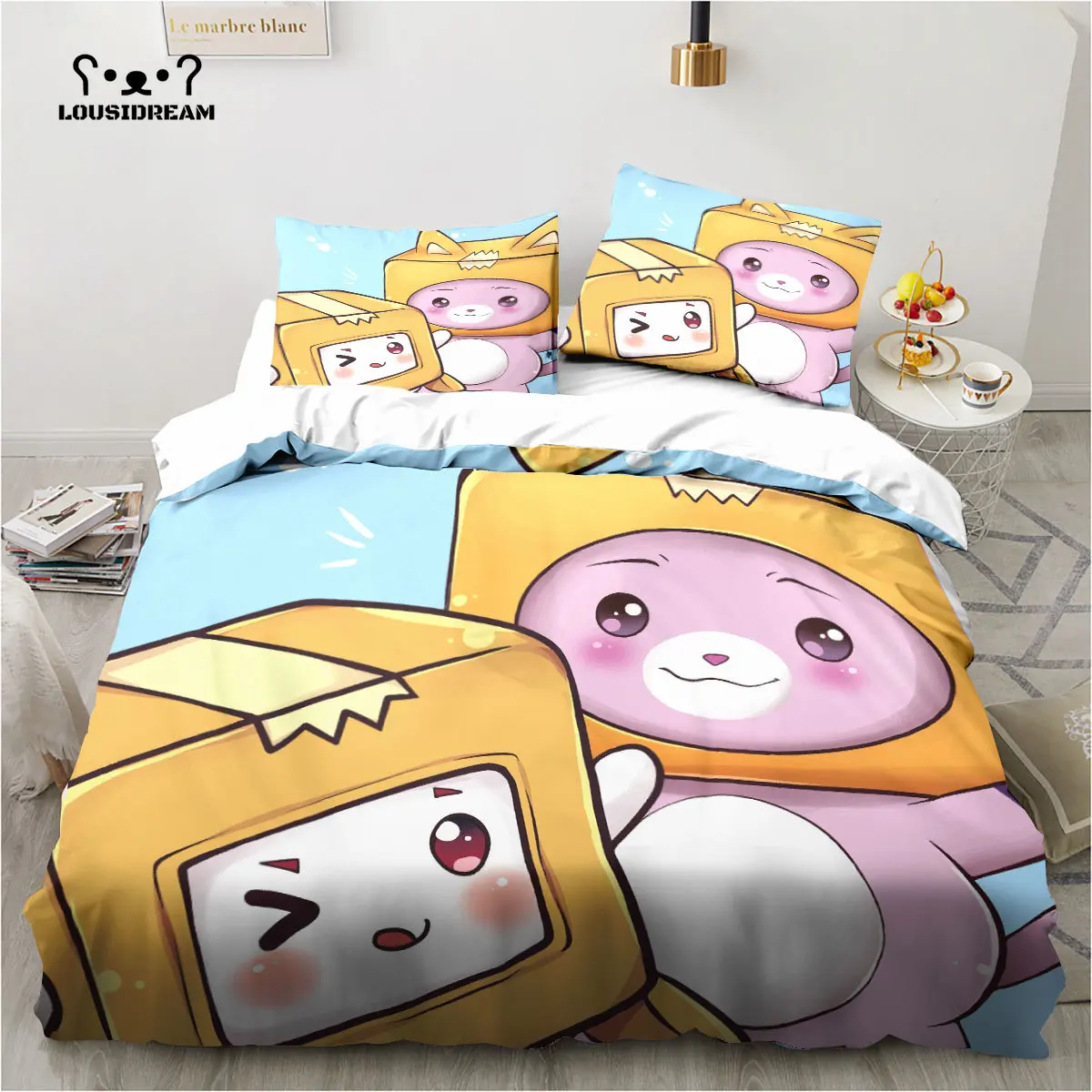 Lankybox Cartoon Cute Kawaii Christmas Gift King Twin Double Child Bedding Set Microfiber or Polyester Duvet Cover Set