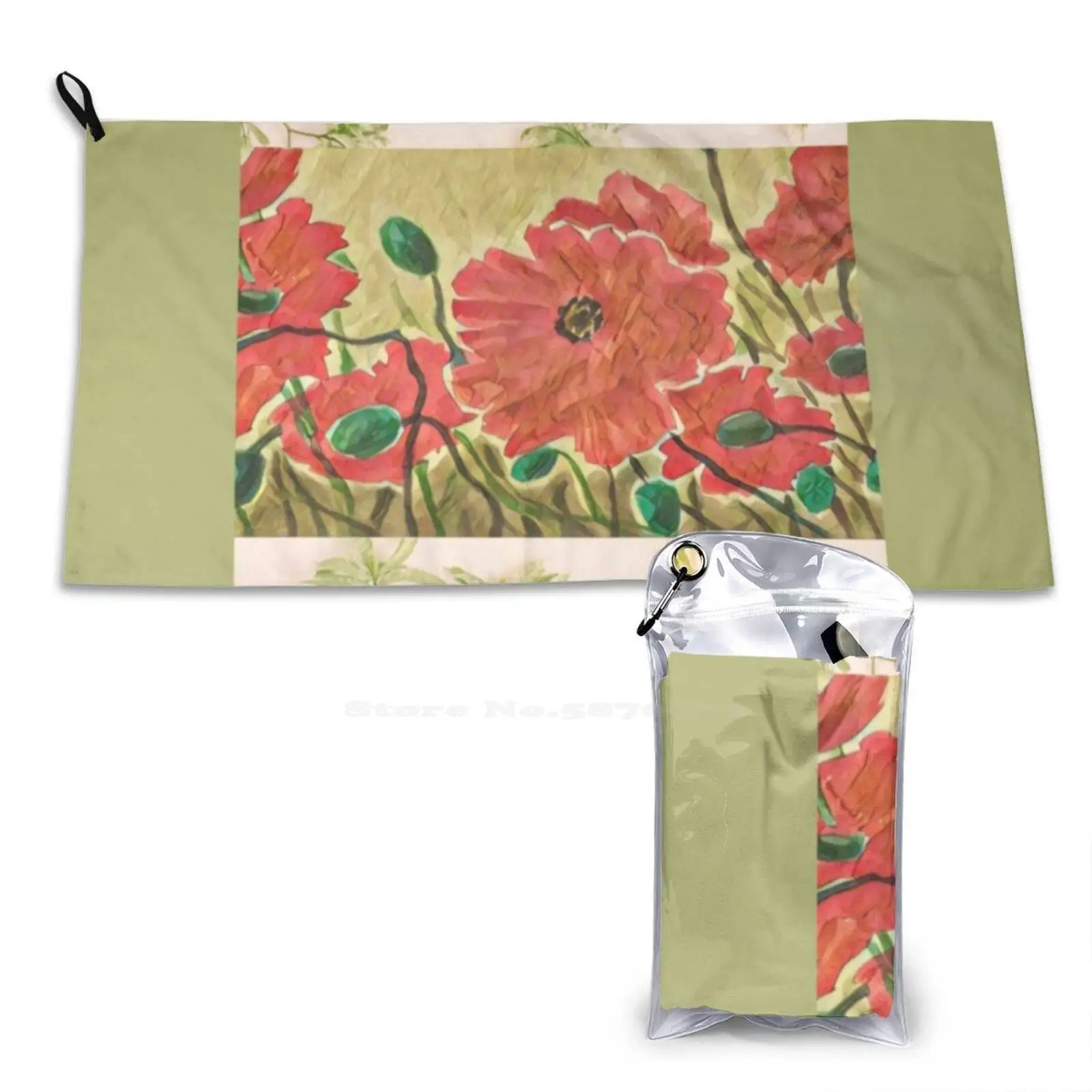 Dancing Poppies Watercolor Graphic Bathroom Swimming School Travel Soft Towels Orange Poppies Orange Flowers Floral Painting