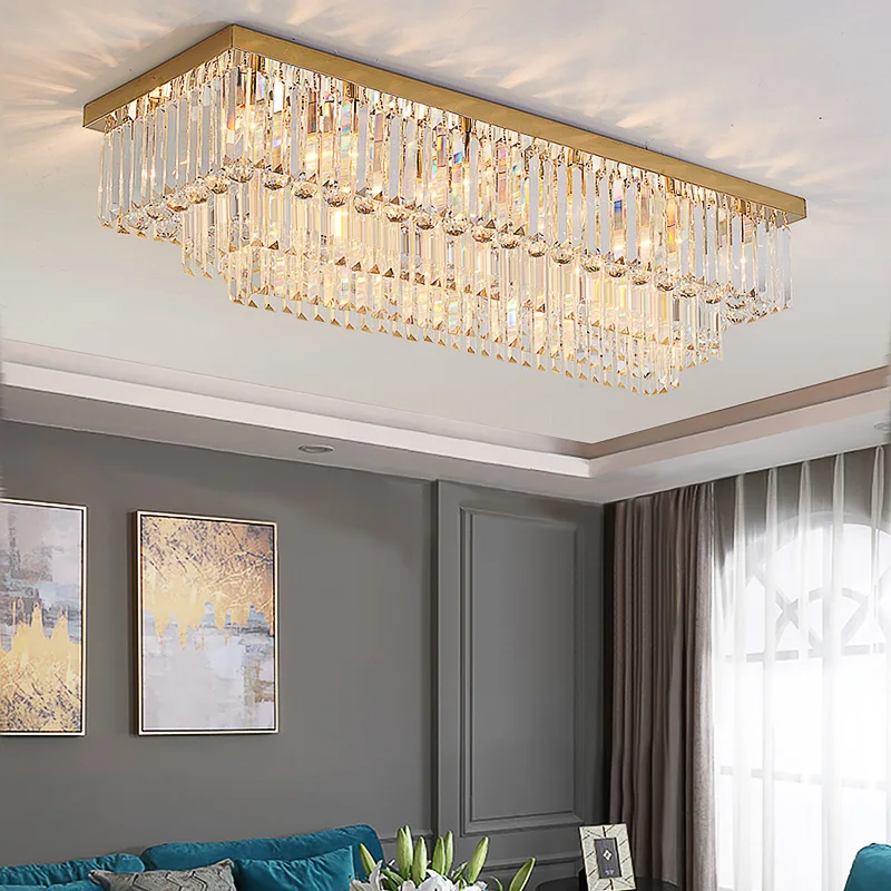 

Luxury Living Room Hall Crystal Ceiling Lamps Simple Restaurant Ceiling Lights Rectangle Villa Hotel Crystal Chandelier Lighting