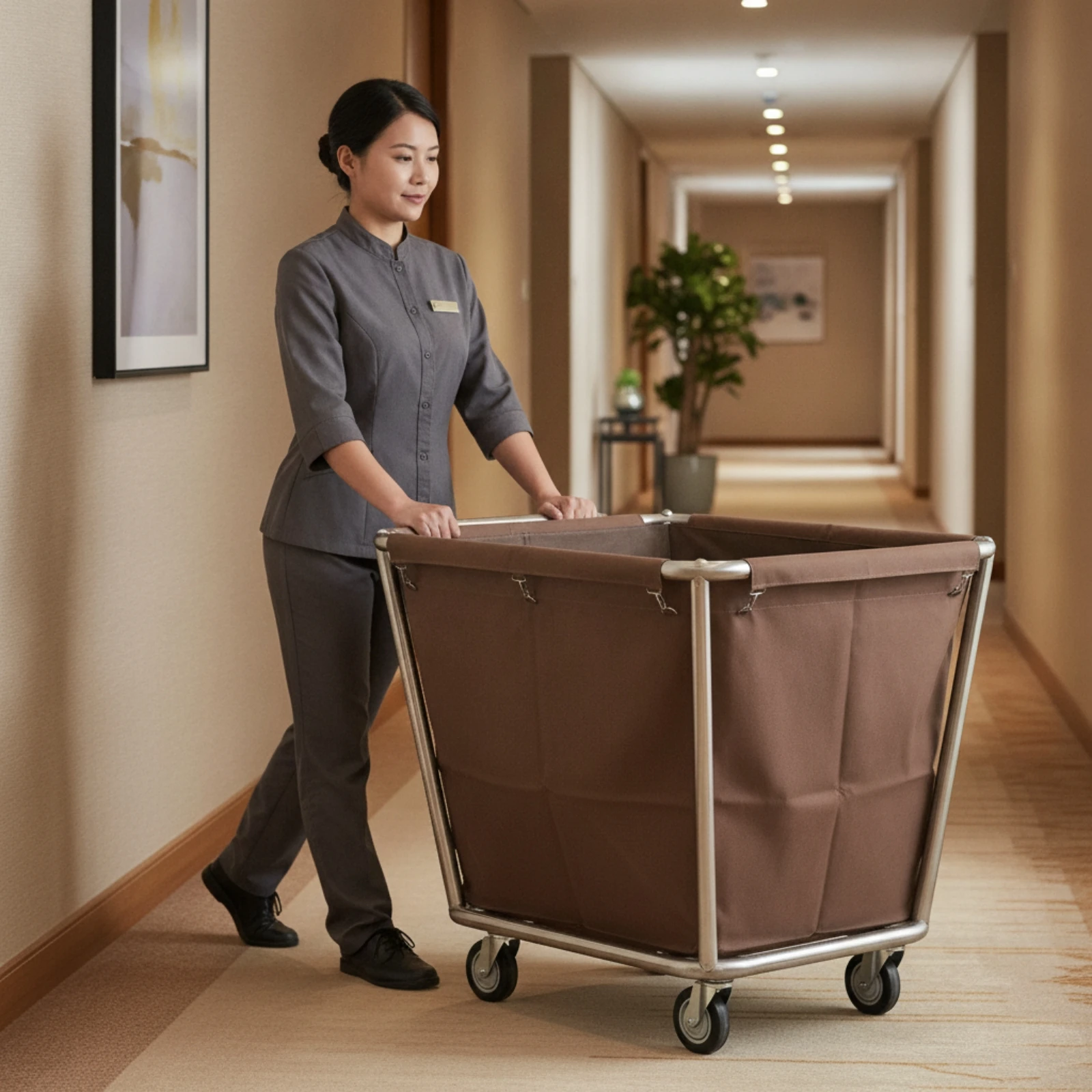 Laundry Cart with Wheels Stainless Steel Hotel Laundry Cart Rolling Heavy-Duty for Housekeeping, Hotels, Corridors