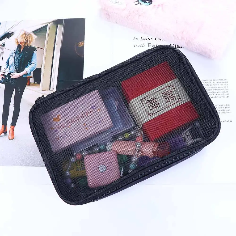 Personality Simple Nylon Travel Female Toiletry Bag Makeup Organizer Storage Bag Bath Storage Makeup Case Mesh Cosmetic Bag