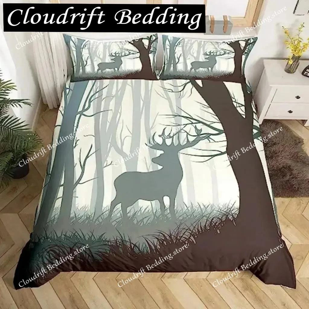 Deer Duvet Cover American Flag Elk Decor Bedding Set for Boys Teens Wild Animal Theme Comforter Cover Soft Polyester Quilt Cover