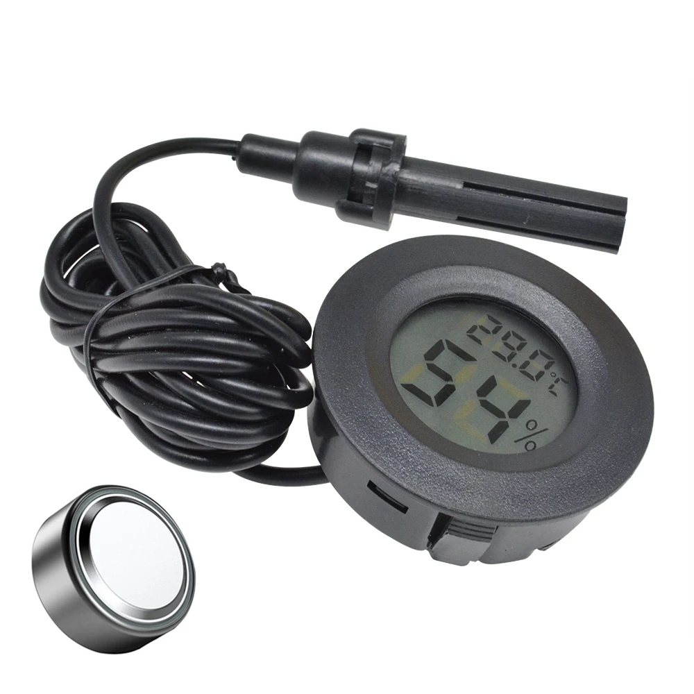 New Mini LCD Round Embedded Digital Thermometer and Hygrometer with 1.5m Probe Detection Module Humidity Sensor for Aquarium