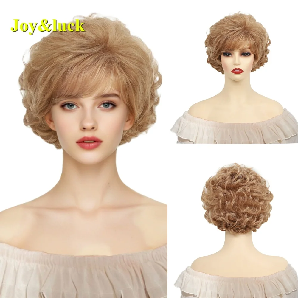 

High-quality synthetic short curly wig for women, with a fluffy and breathable rose inner mesh, suitable for daily wear