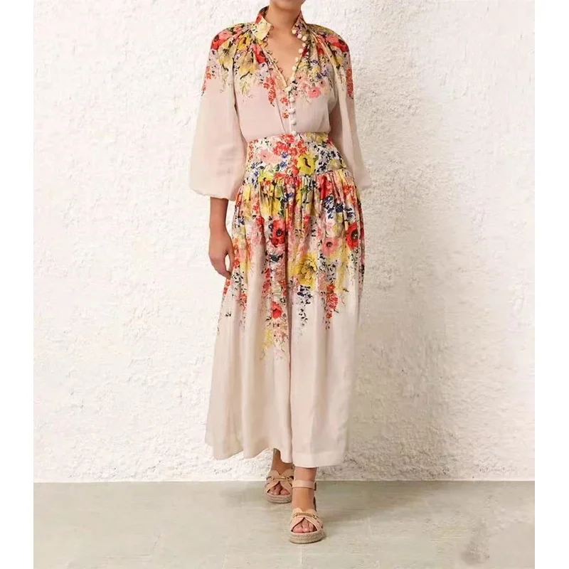 

Women's Suit Floral Linen Elegant Long Suits Casual Vacation Beach Party Suits Woman Clothing Fashion Summer Suits 2024