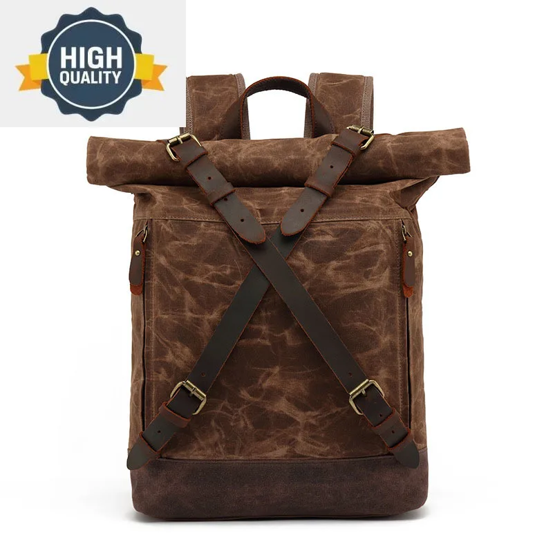 

Vintage Canvas Luxury Backpacks for Men Oil Wax Rucksacks Travel bag Backpack Large Waterproof Daypacks Retro Bagpack