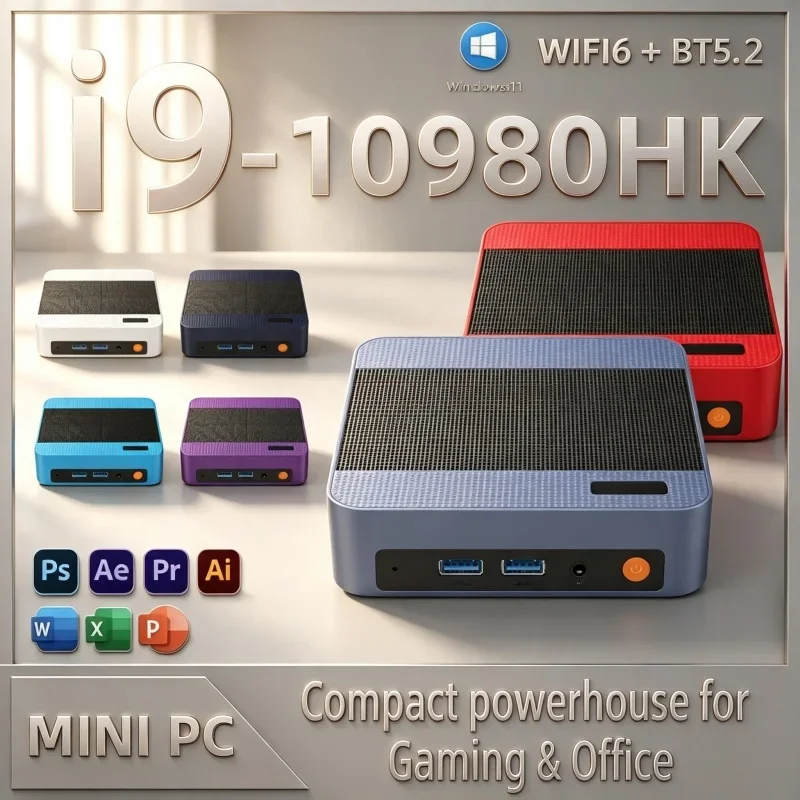 Mini PC Intel Core i9 10980HK Windows 11 16GB/32GB RAM 1TB SSD WIFI6 BT5.2 12 Colors Gaming Office Mini Desktop Computer
