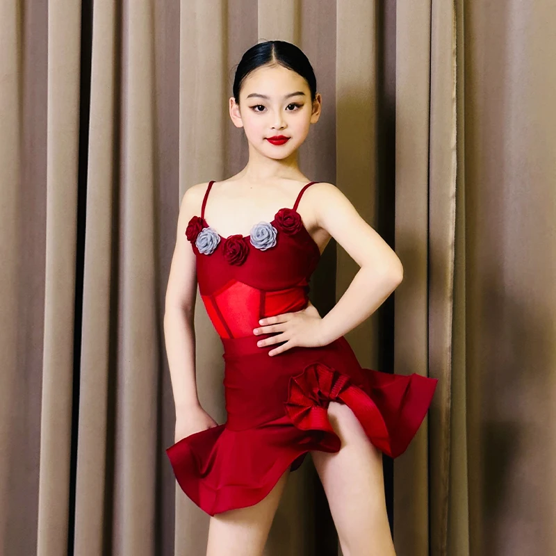 ชุดฝึกซ้อมสไตล์ขั้นสูงสำหรับเด็กผู้หญิงเต้นละติน, ชุดการแสดงเด็กสไตล์ใหม่, ชุดฝึกซ้อมเด็ก