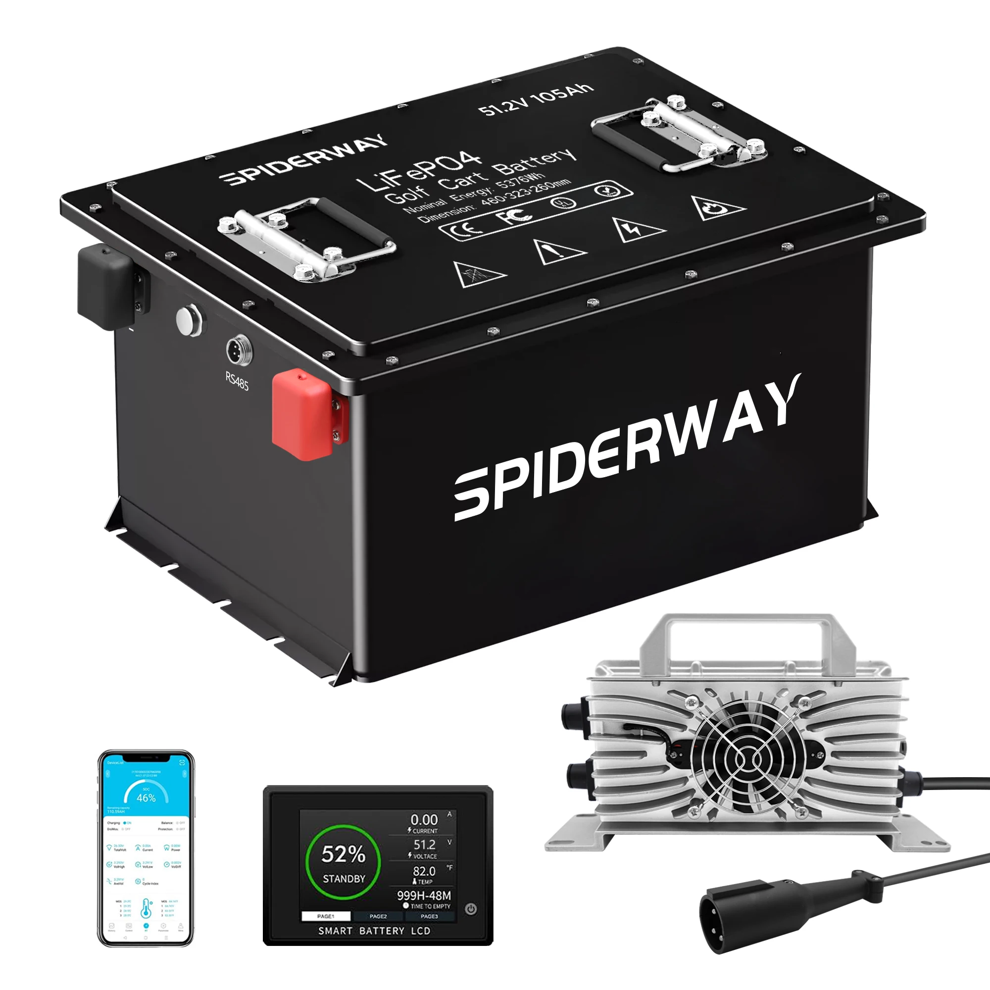 

48V 150Ah Lithium Golf Cart Battery with 25A Charger Built-in 200A BMS 6000+ Cycles Max 10.24kW Power Output LiFePO4 Battery