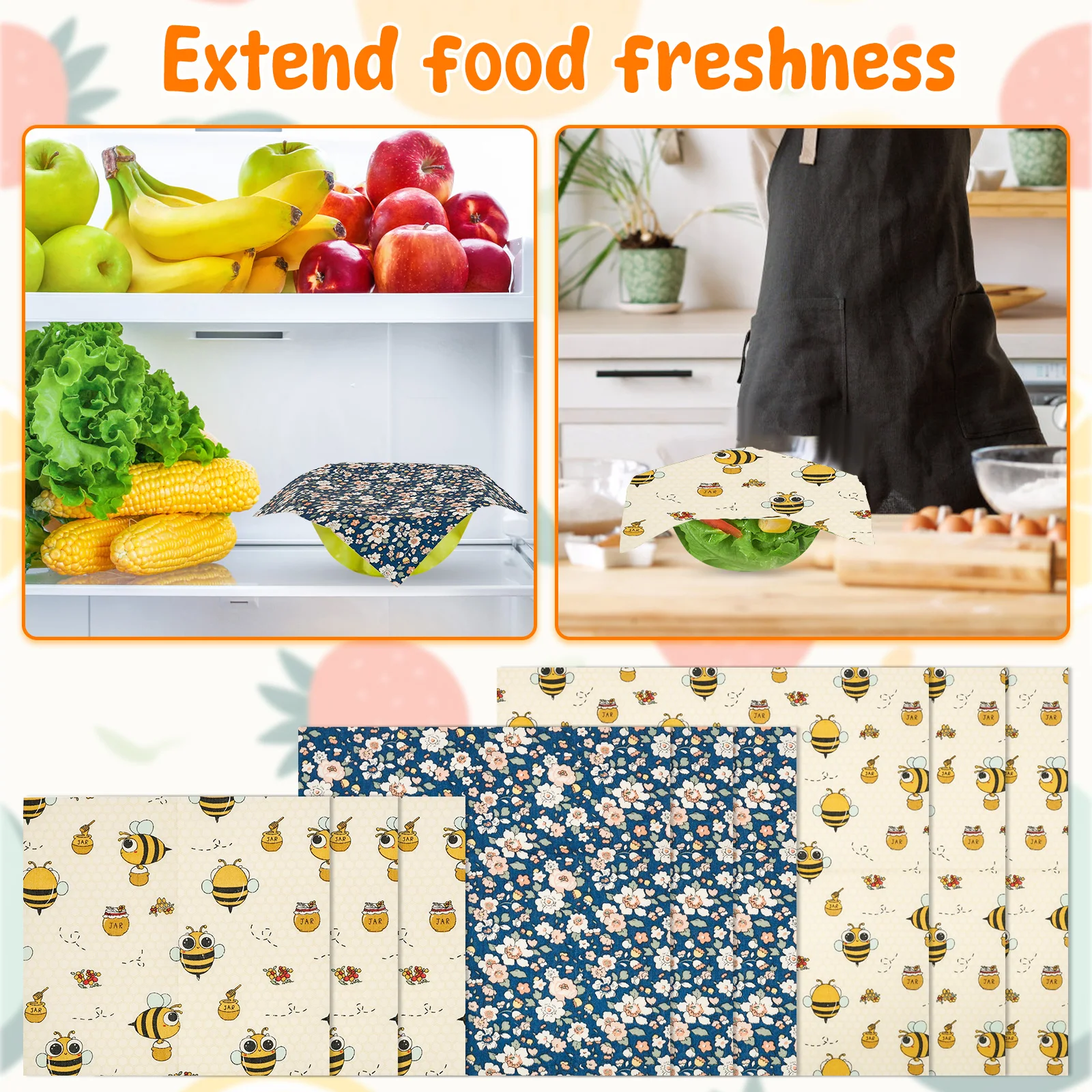 9 قطعة شمع العسل الغذاء يلتف 3 أحجام قابلة لإعادة الاستخدام صفائح شمع العسل البلاستيك الحرة ساندويتش الخبز يلتف للطعام وجبة خفيفة نزهة شمع العسل يلتف #4